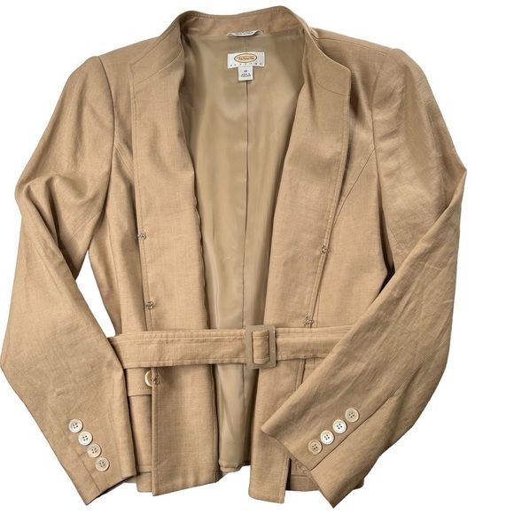 NWOT TALBOTS Tan Linen Blend Belted Blazer Jacket Petites Size 10P - Picture 6 of 16